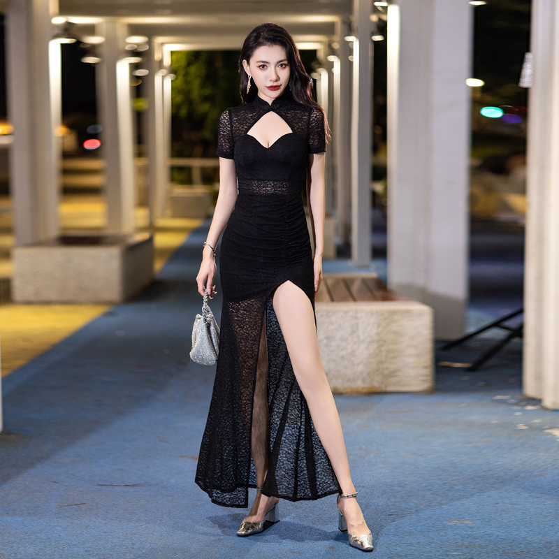 新中式连衣裙夏季拉链长裙连衣裙复古显瘦礼服旗袍时尚名媛