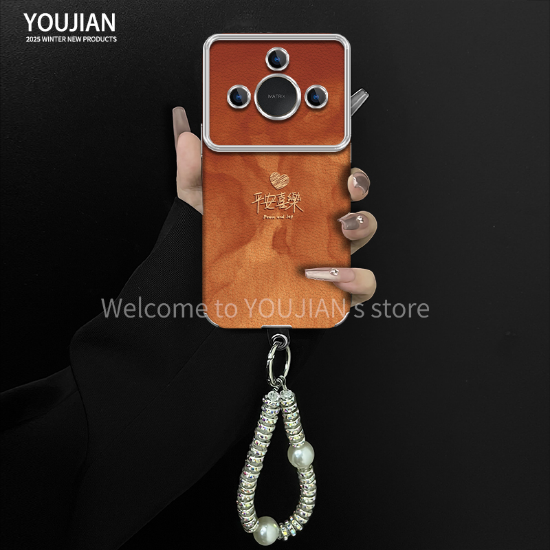 平安喜乐适用于华为荣耀x60手机壳电镀大视窗贴皮高颜值女款