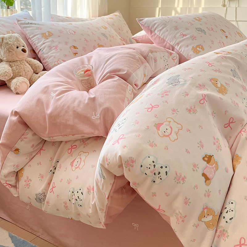 ins卡通纯棉床上四件套100全棉女生床品学生宿舍床单被套罩三件套