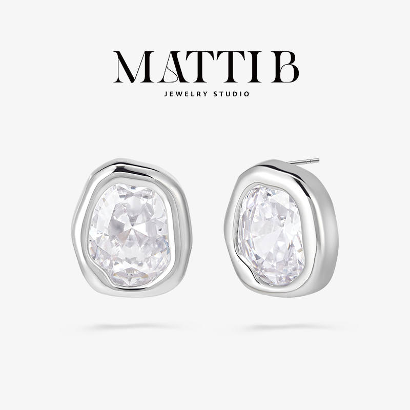 铜合金合成锆石耳饰 超闪不规则小众气质百搭轻奢爆款耳钉女2027