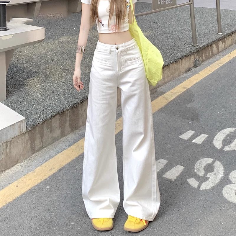 白色阔腿牛仔裤女2025早秋新款宽松高腰垂感显瘦高级感百搭直筒裤