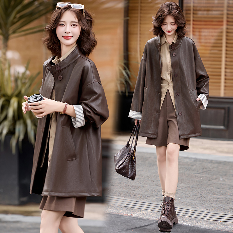 中长款常规款常规纽扣民族风皮衣外套2025秋冬新款百搭女洋气气质