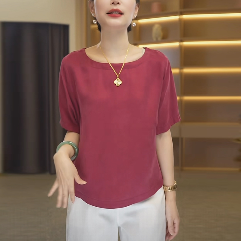 红色正肩短袖t恤女2025夏季时尚减龄宽松显瘦别致体恤衫短款上衣