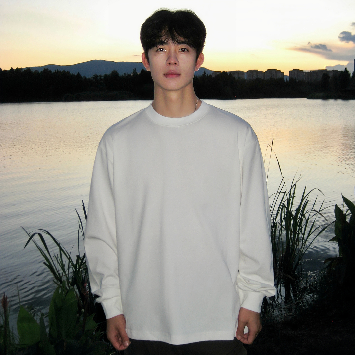 美式重磅纯棉圆领长袖t恤男款2025新款秋季潮宽松休闲打底衫上衣