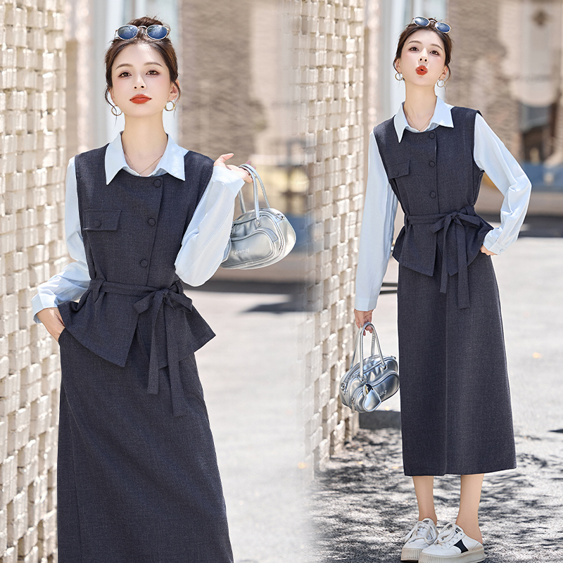 休闲时尚马甲衬衫套装女2025春秋新款轻熟风干练气质半身裙三件套