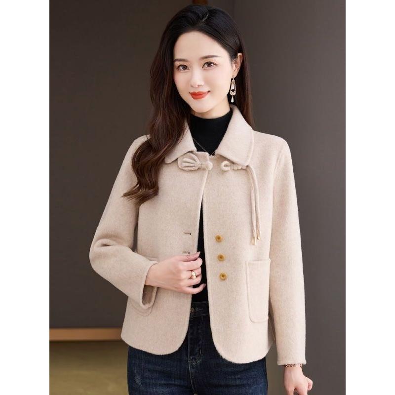 2025新款时尚休闲双面呢大衣秋冬小香风西装领短款小个子毛呢外套