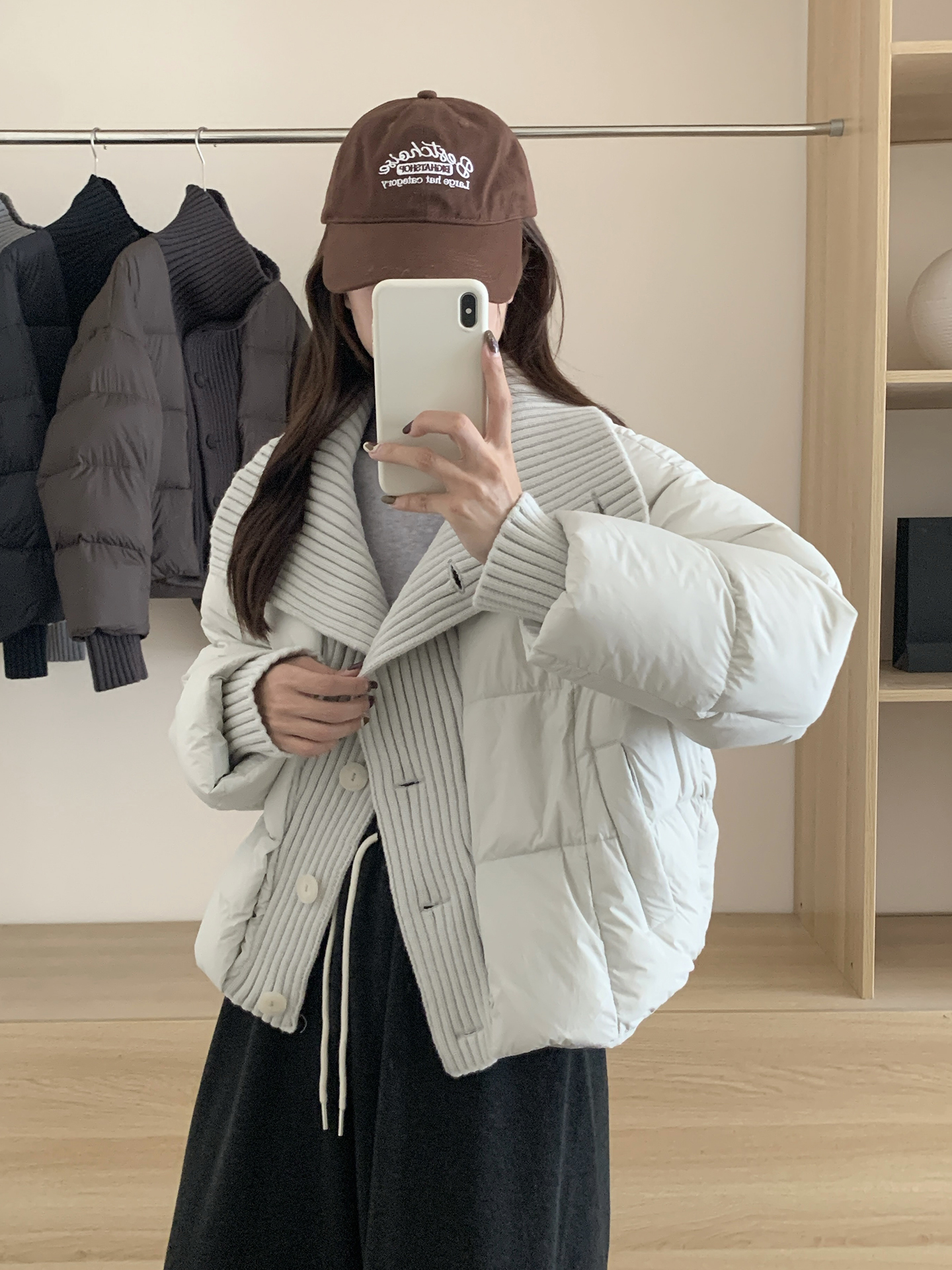 韩系时尚针织拼接棉服女2025冬季新款设计感加厚夹棉宽松短款外套