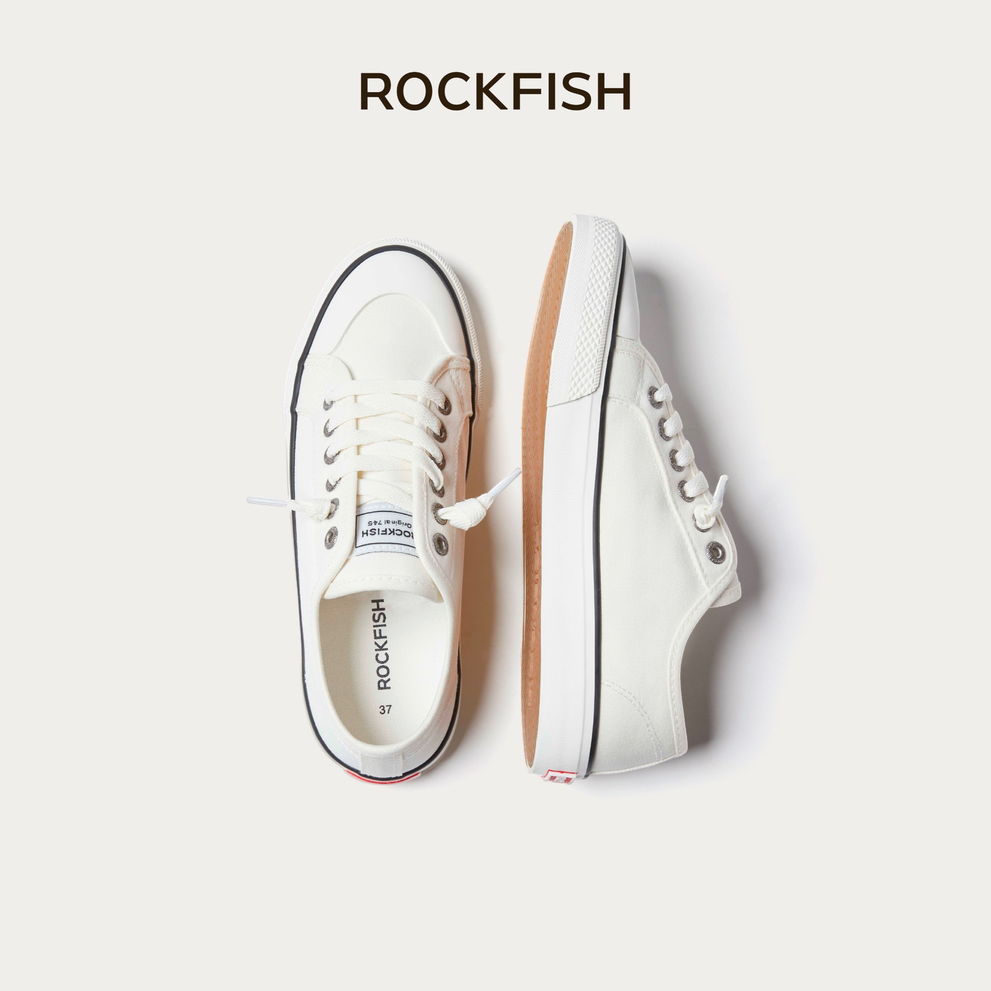 Rockfish【明星同款】英国745防泼水懒人一脚蹬帆布鞋小白鞋推荐