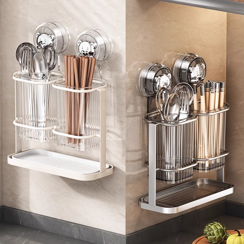 吸盘筷子收纳盒壁挂式厨房置物架筷笼勺子筷子筒筷子篓沥水收纳架