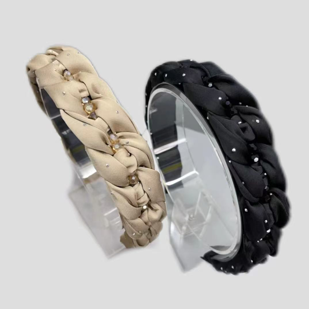 新款超仙精致百搭高档显脸小发卡气质满天星空水钻麻花辫发箍