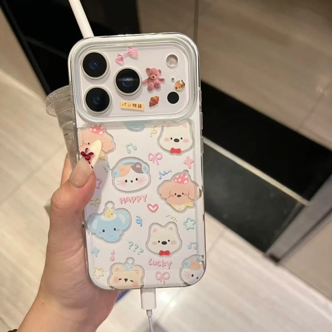 卡通镂空卖萌小动物适用iPhone17手机壳苹果16华为vivo小米oppo14