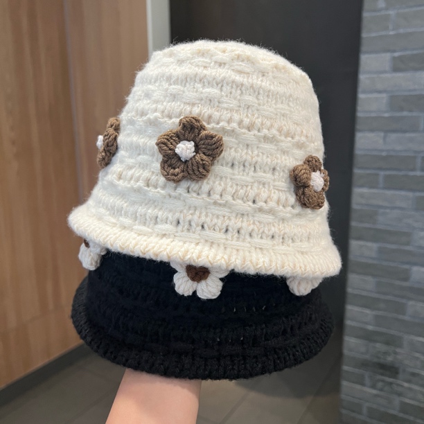 【美丽私物】可爱针织花朵宝宝渔夫帽秋冬季甜美公主百搭保暖盆帽韩
