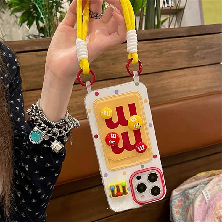 可插卡彩波点MM豆豆适用iPhone16pro手机壳15promax手提绳14pro新