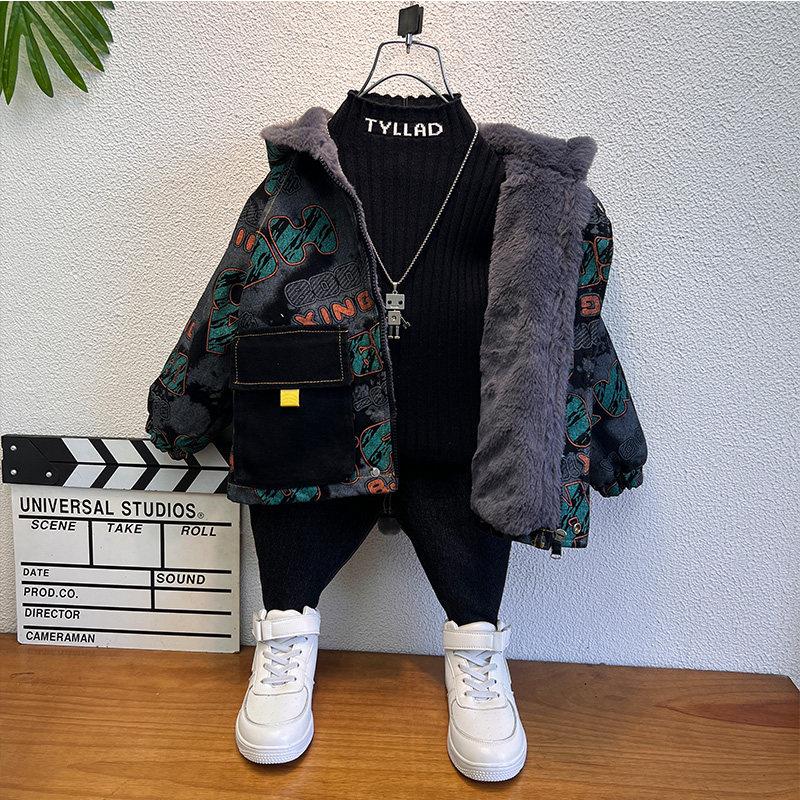 奥莱【专柜正品】加绒牛仔外套2025新款宝宝冬款派克服男孩冬装上衣