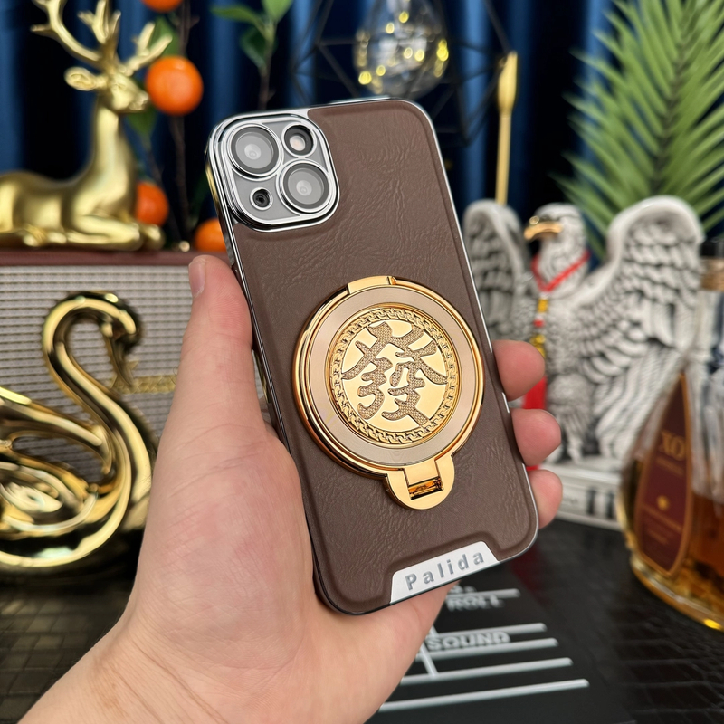 【电镀机甲边框+贴皮背板+解压陀螺支架】适用苹果14手机壳