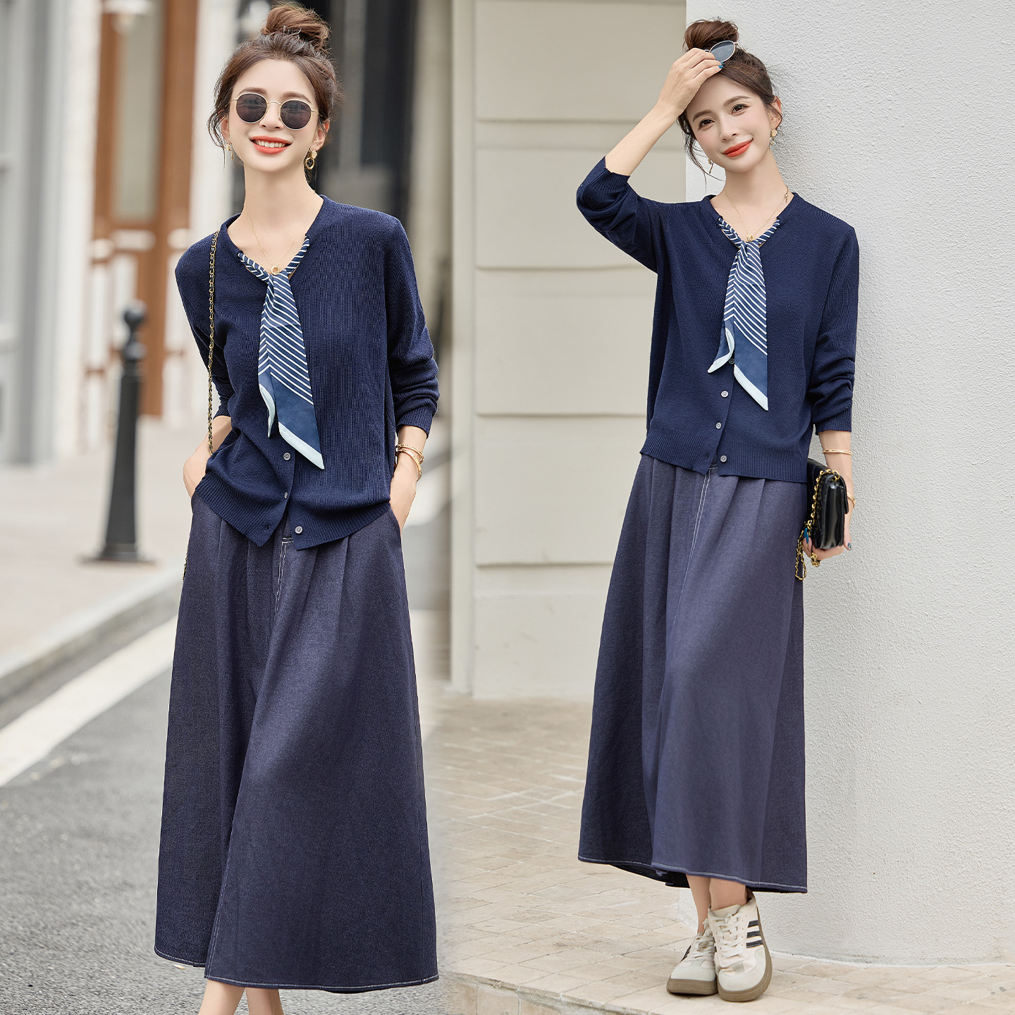 2025年秋季时尚半身裙两件套老钱风松弛感贵气女装禅意仙气飘飘春