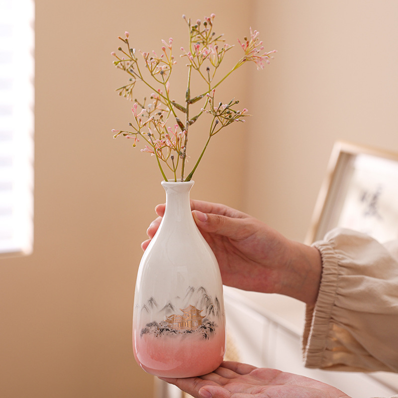 国风陶瓷花瓶摆件水养插花瓶乔迁开业玄关酒柜家居软装送礼摆件