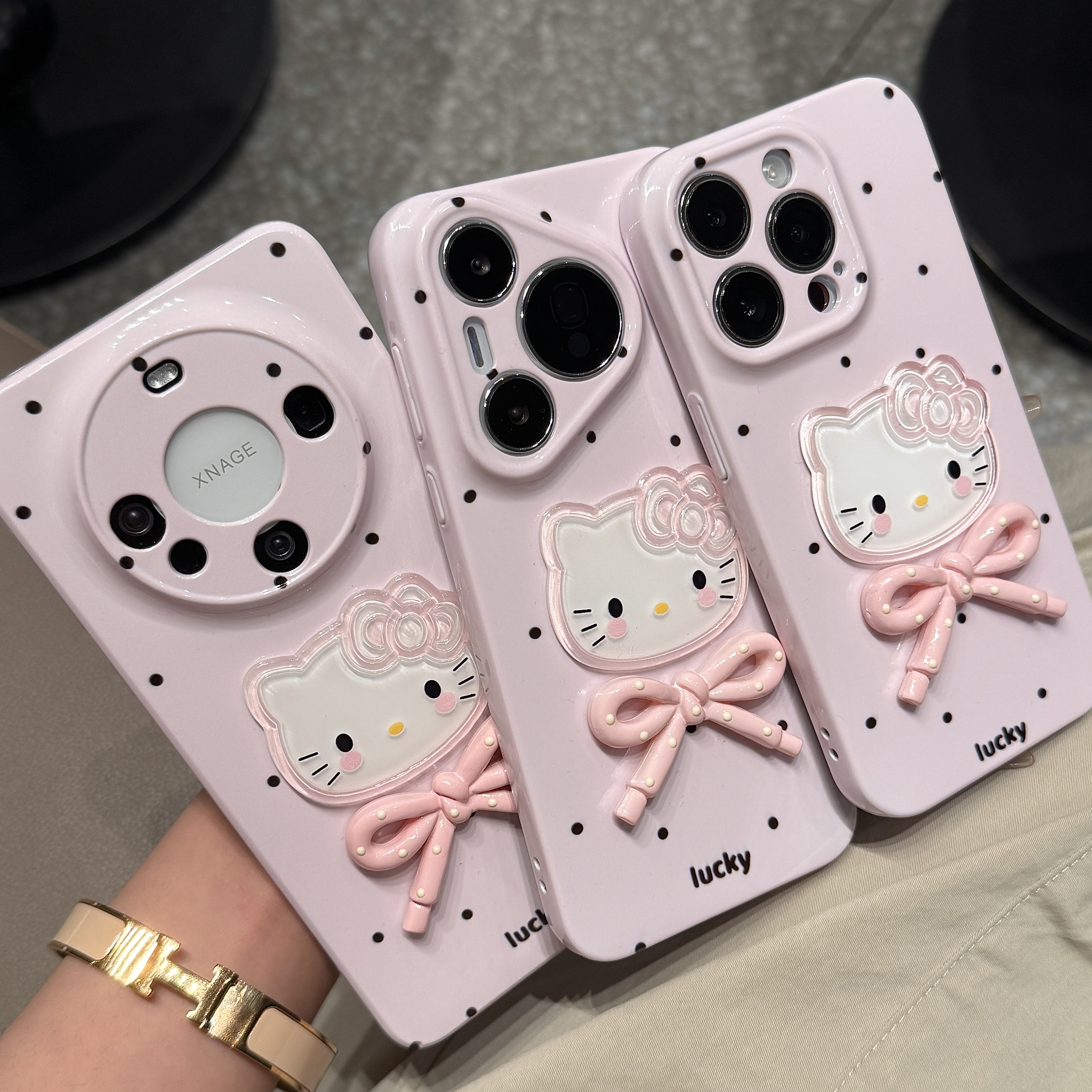 雅天立简约波点KT蝴蝶结适用苹果16菲林手机壳华为vivoppo小米15