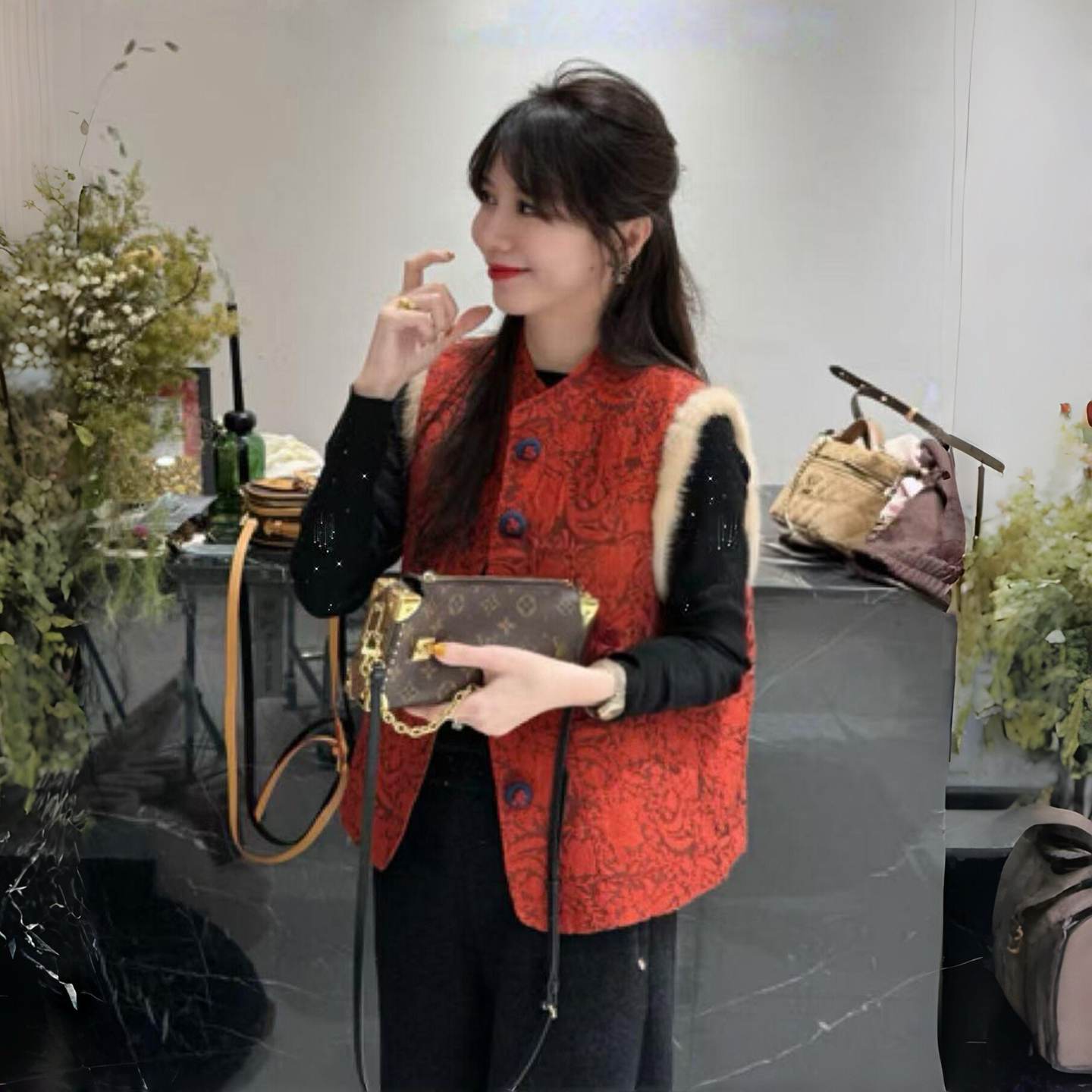 冬季新中式国风加棉加厚马甲女时尚气质复古百搭毛毛上衣女马夹潮