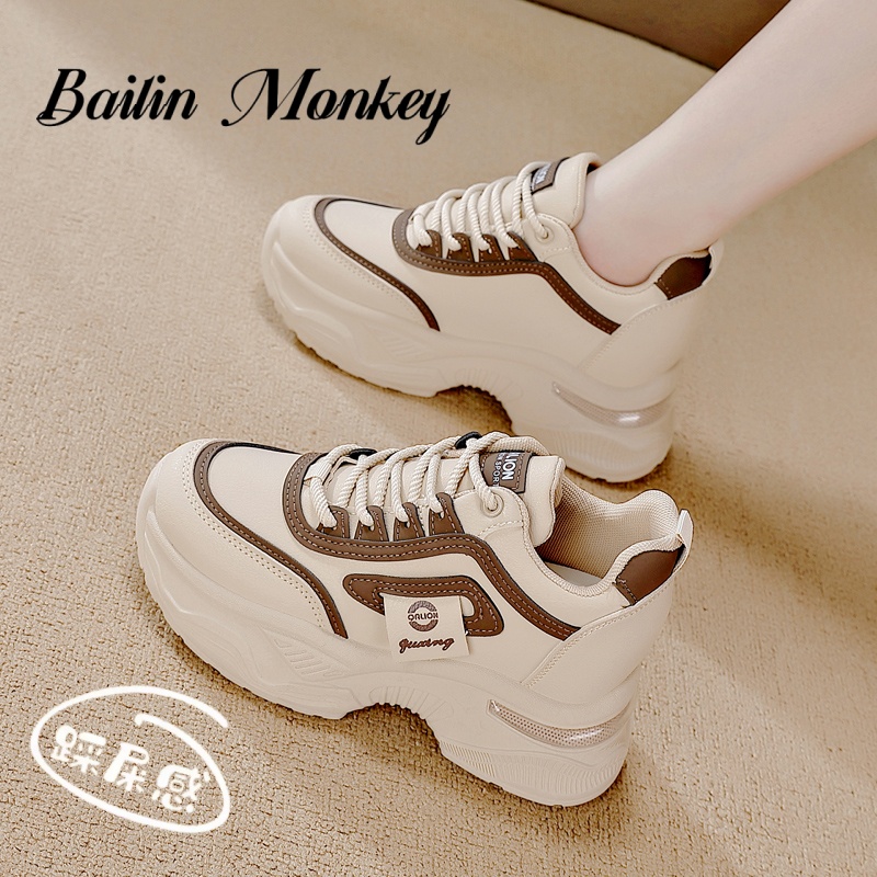 品牌旗舰小个子厚底内增高老爹鞋女2025秋季皮面百搭休闲运动女鞋