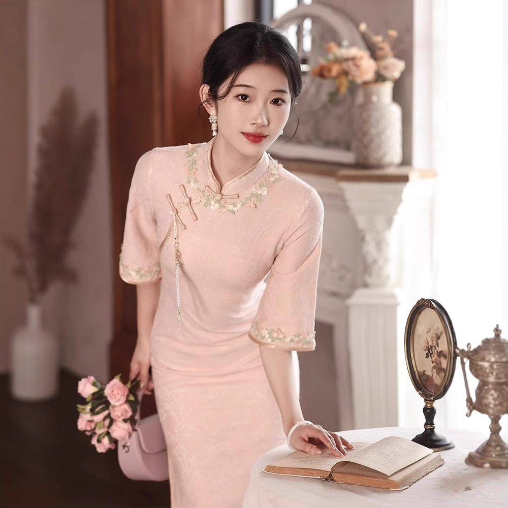 粉色中国风国潮甜美旗袍夏季2025新款新中式改良版日常年轻款名媛
