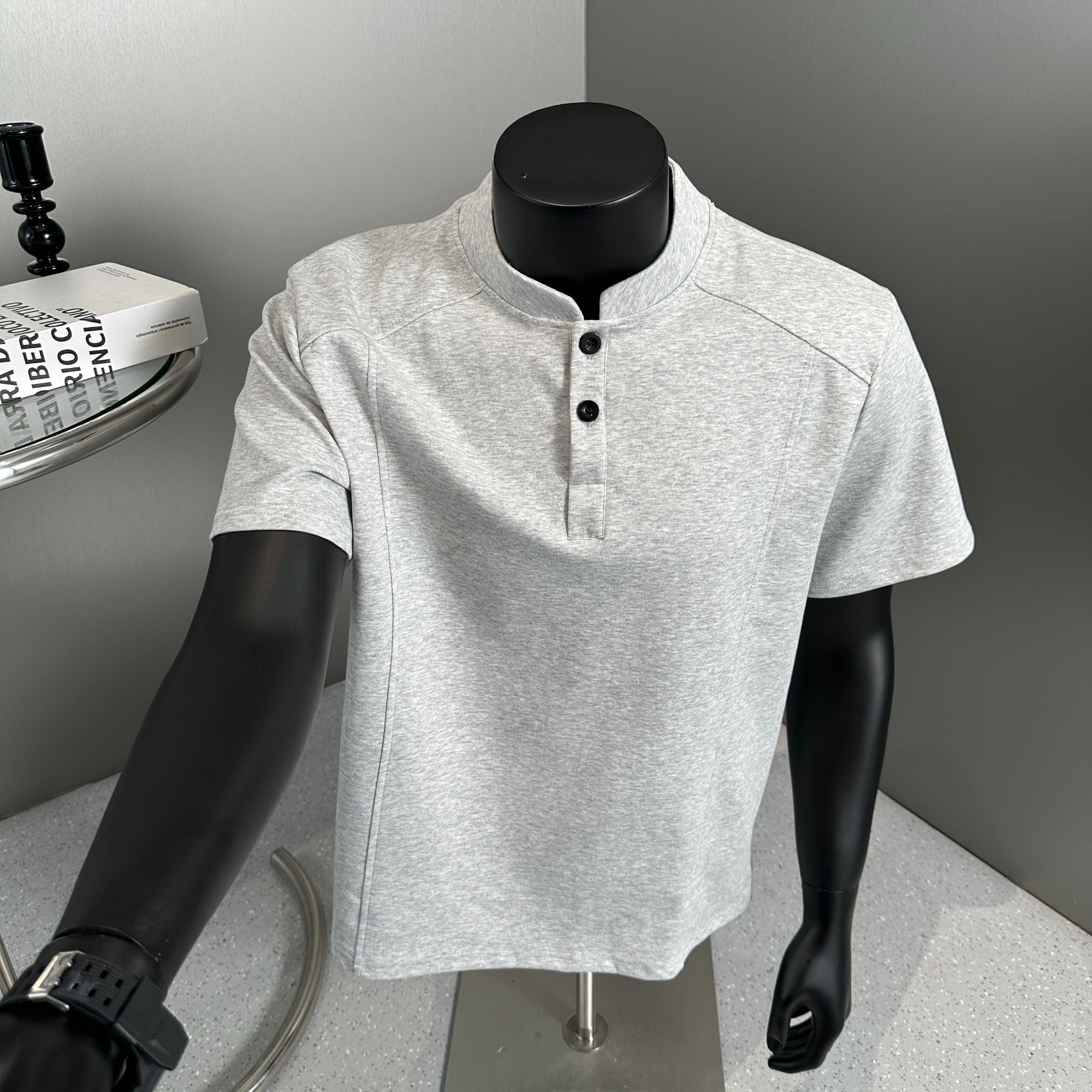 裁剪解构polo衫亨利立领短袖t恤男夏季美式潮牌痞帅宽松半袖