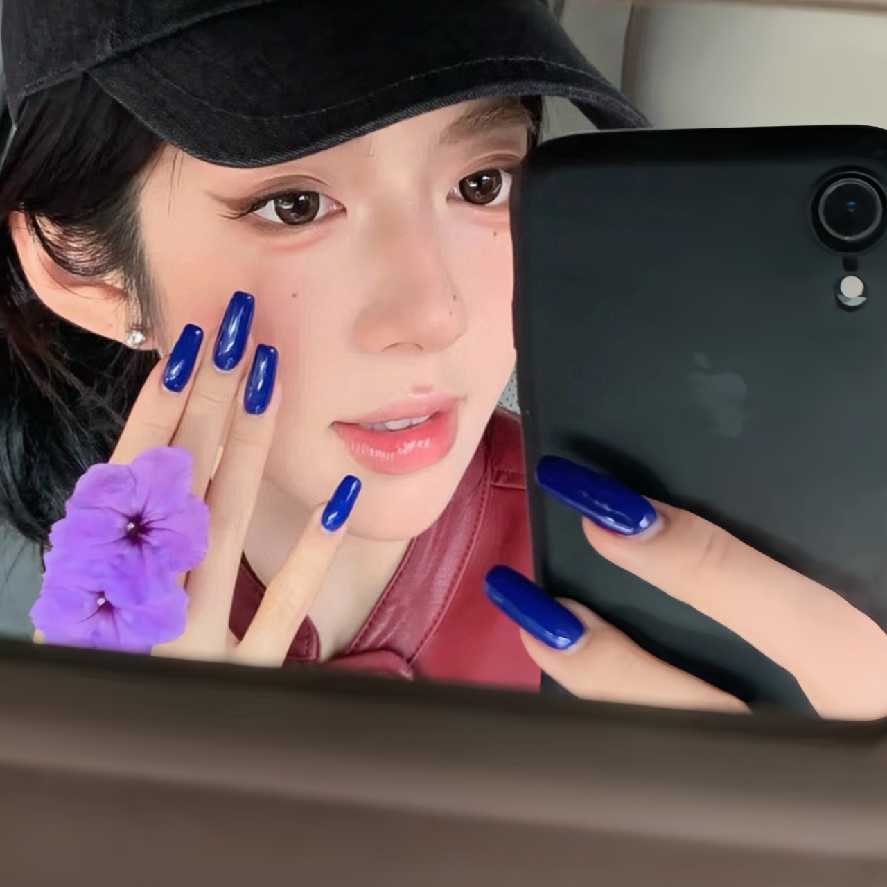 简约高级感欧美辣妹超显白纯色紫色亮面手工穿戴甲婚甲可拆卸孕妇