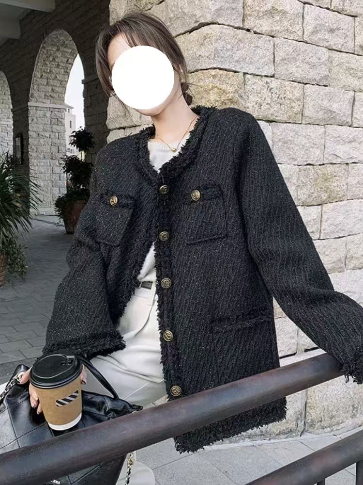 名媛千金90白鸭绒25秋冬款气质百搭小香风上衣外套显瘦厚黑8555-2