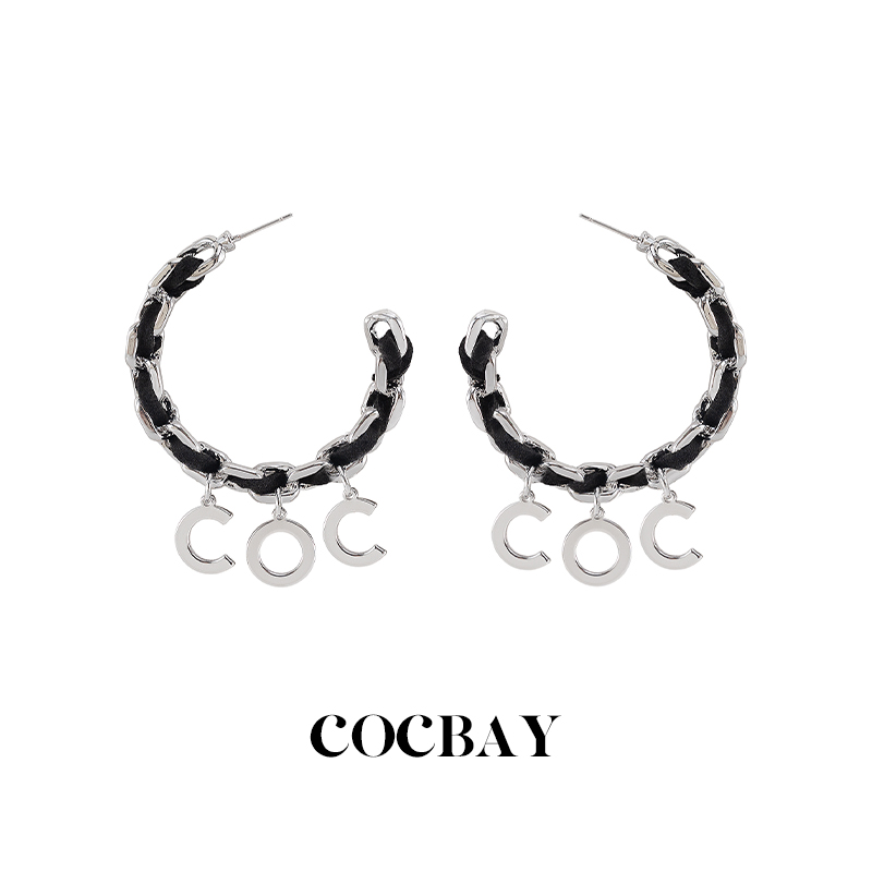 铜合金皮质耳饰  COCBAY-铜合金手工编织小众设计字母皮质耳圈