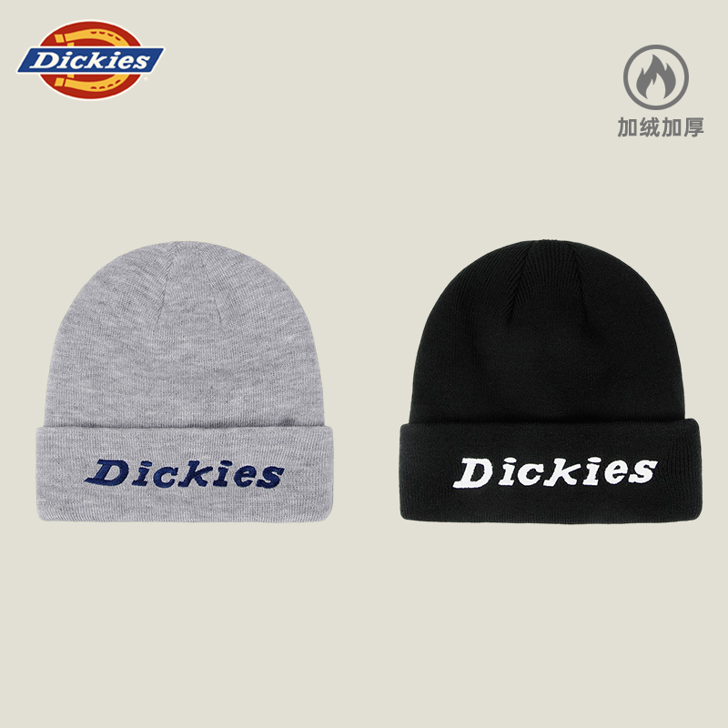 Dickies秋冬加绒冷帽刺绣LOGO保暖帽子大头围情侣款针织毛线帽