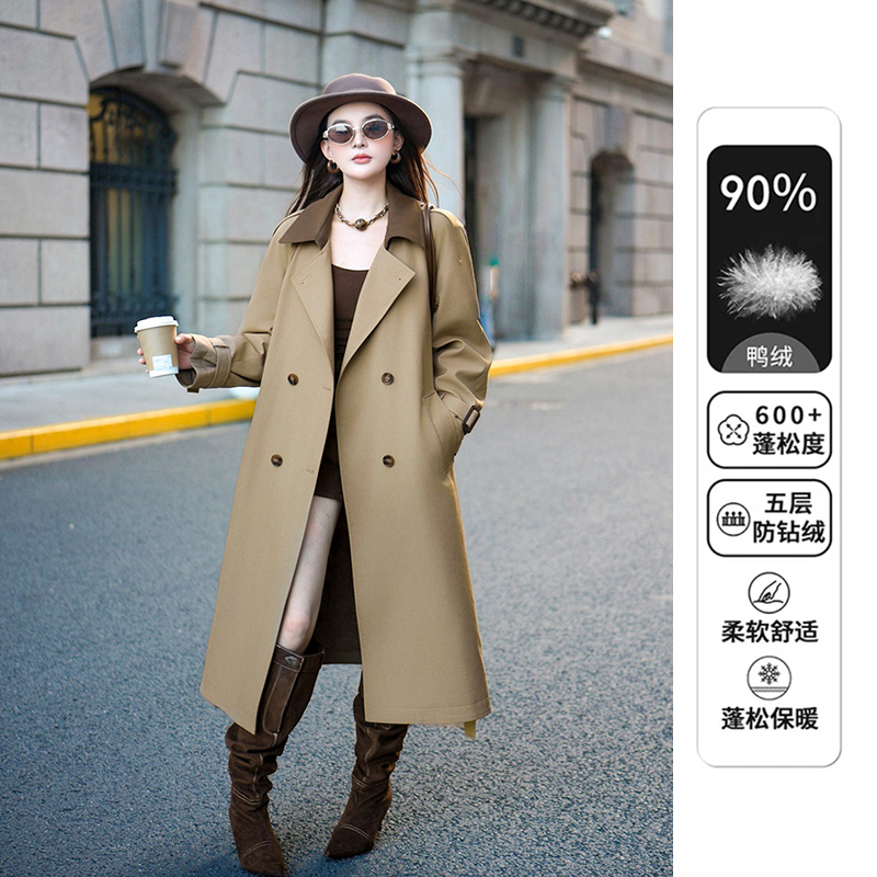 白鸭绒羽绒服外套女冬新款韩版时尚百搭洋气流行风衣女王气质大衣