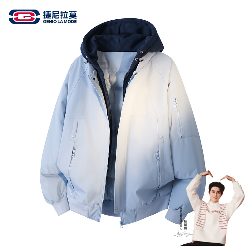 【敖瑞鹏代言】捷尼拉莫冬季连帽棉服男女同款假两件外套