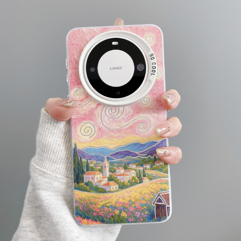 油画风景适用华为mate70pro手机壳新款彩绘pura80pro磨砂彩银mate