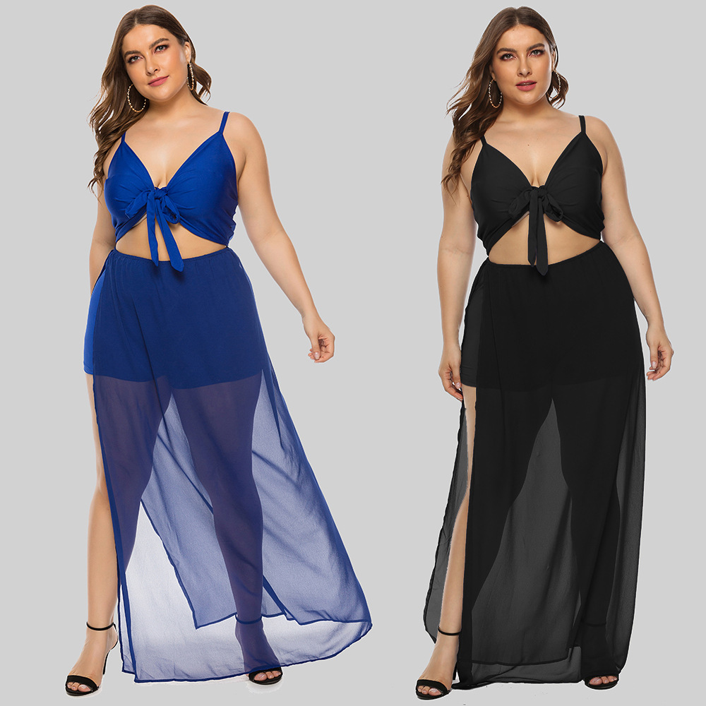 2025大码女装胖夏雪纺纯色长款连衣裙蝴胖抹胸连衣裙