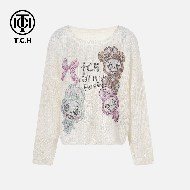 TCH私服烫钻工艺松弛感女装贵气秋款针织衫女T75C09E5086轻奢tch