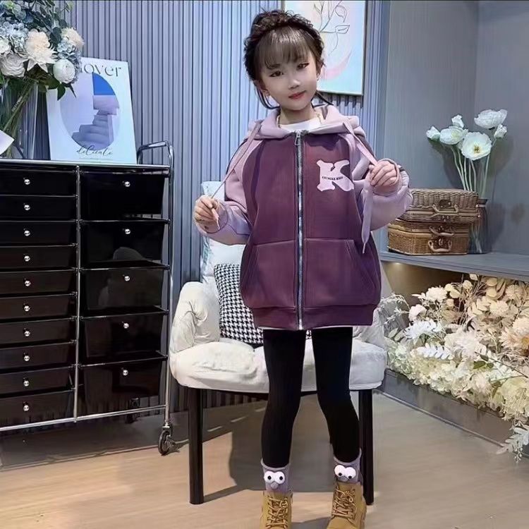卫衣加绒外套秋冬新款洋气儿童加厚女童中大童女宝宝连帽上衣