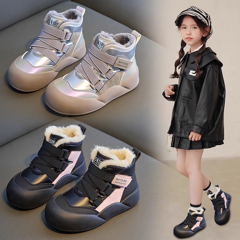 ABC女童棉靴2025冬季新款儿童靴子加绒短靴中大童高帮防水大棉鞋