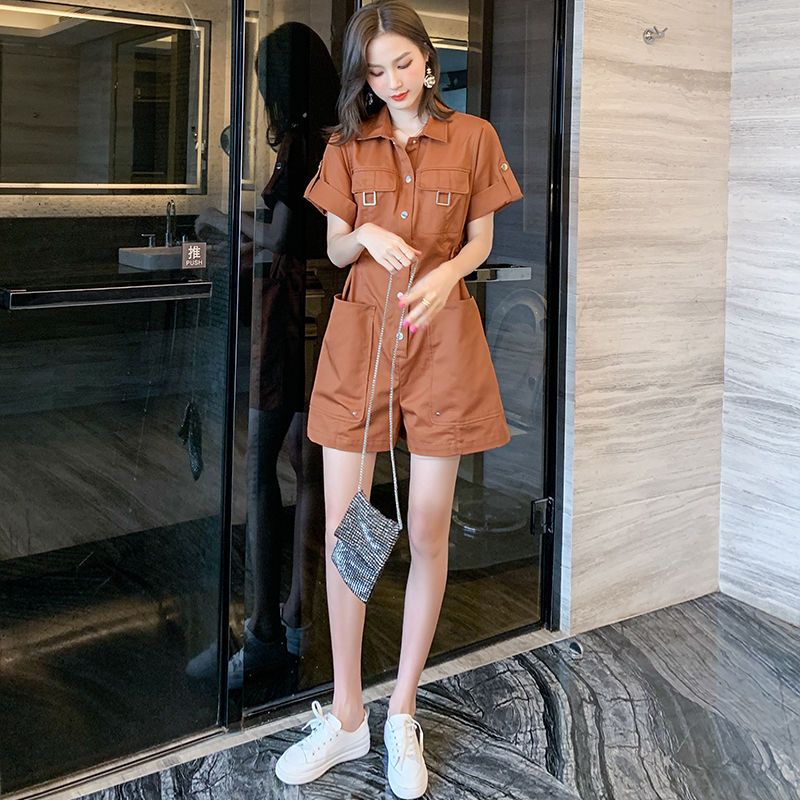 夏装工装连体裤女夏高腰显瘦套装网红气质潮ins连衣裤短裤港风