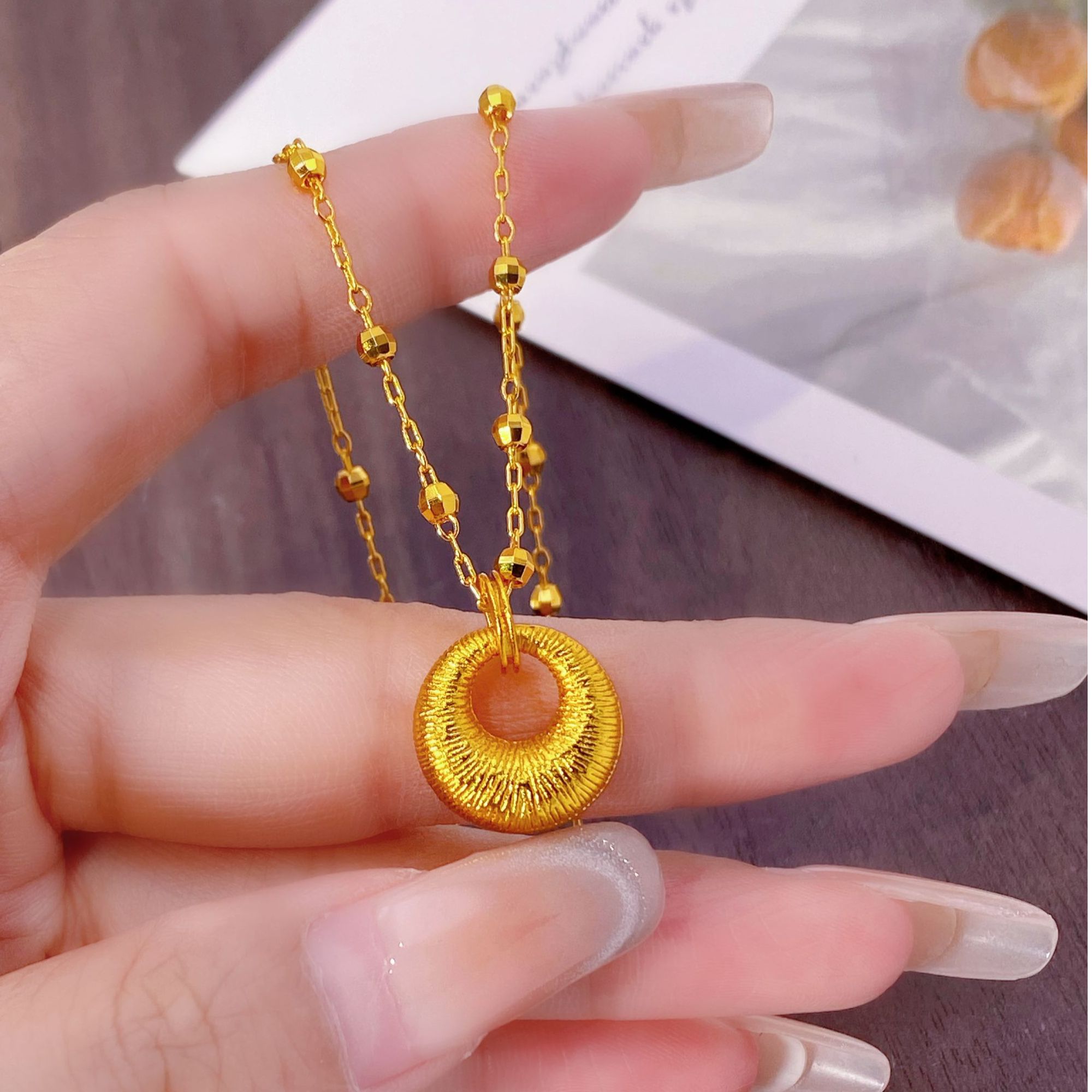 铜合金项链 【蹦迪珠琏条送小坨吊坠】复古金坨坨吊坠项链轻奢