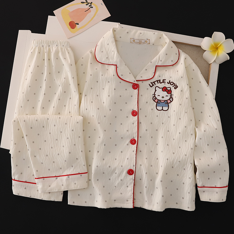 女童儿童睡衣春秋季云朵棉长袖翻领卡通中大童女孩夏睡衣套装宝宝