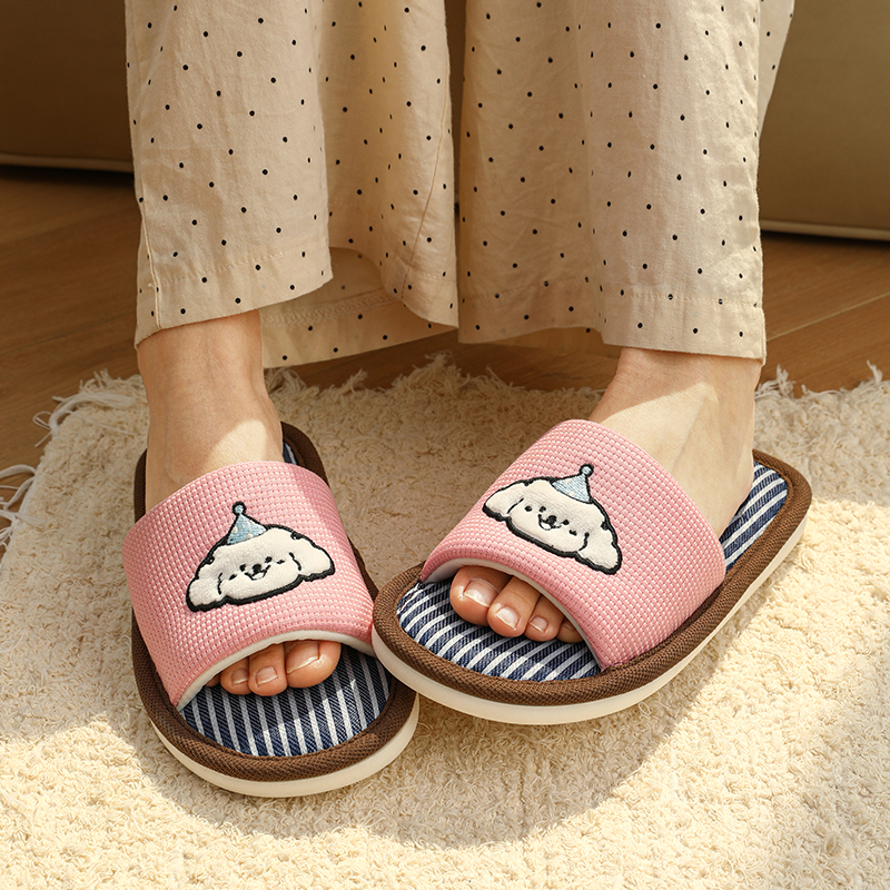 可爱亚麻拖鞋女款四季居家室内软底防滑舒适透气吸汗卡通凉拖鞋女