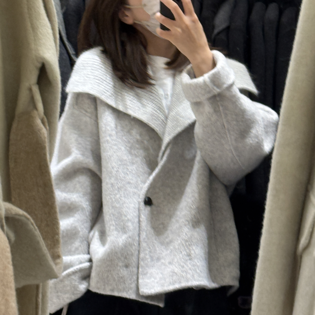 轻奢时尚气质双面羊毛针织领百搭外套冬季