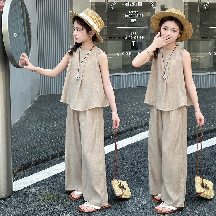 女童夏季套装2025新款儿童夏装薄款背心阔腿裤大童女孩夏款两件套