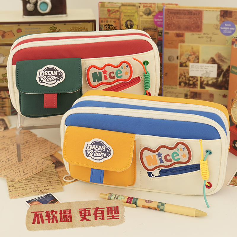 复古美式撞色笔袋文具盒高颜值大容量铅笔盒小学生初中生文具袋XF