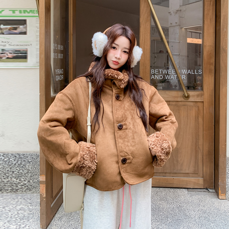 甜酷ins风两面穿皮毛一体外套2025冬新款小众机车风百搭加厚棉衣