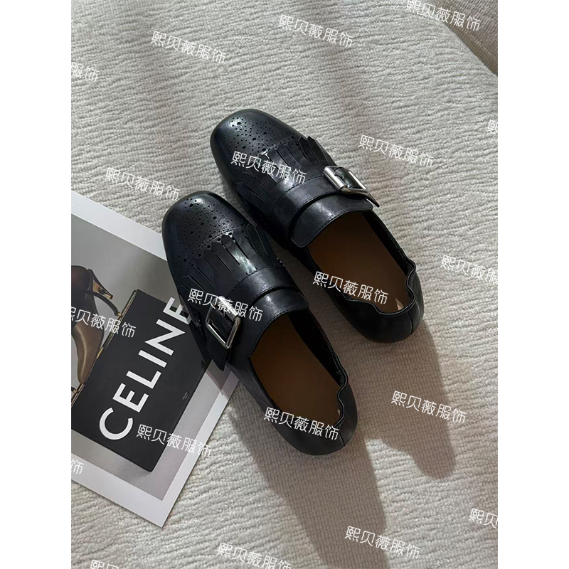 熙贝薇 欧货布洛克带扣雕花流苏时尚百搭方头乐福鞋G5392