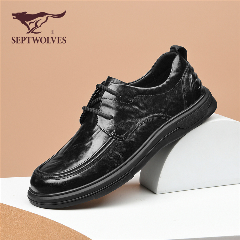 七匹狼男鞋2025新款秋季经典百搭黑色正装皮鞋头层牛皮休闲西装鞋