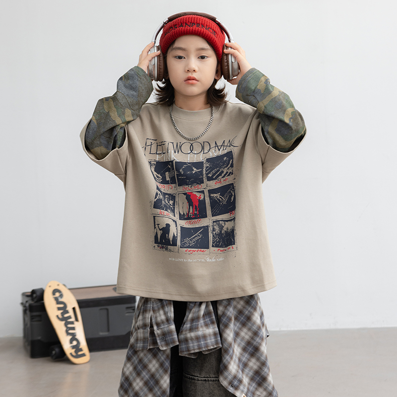 男童秋装长袖T恤2025新款大童秋季男孩春秋款打底衫儿童拼接上衣t