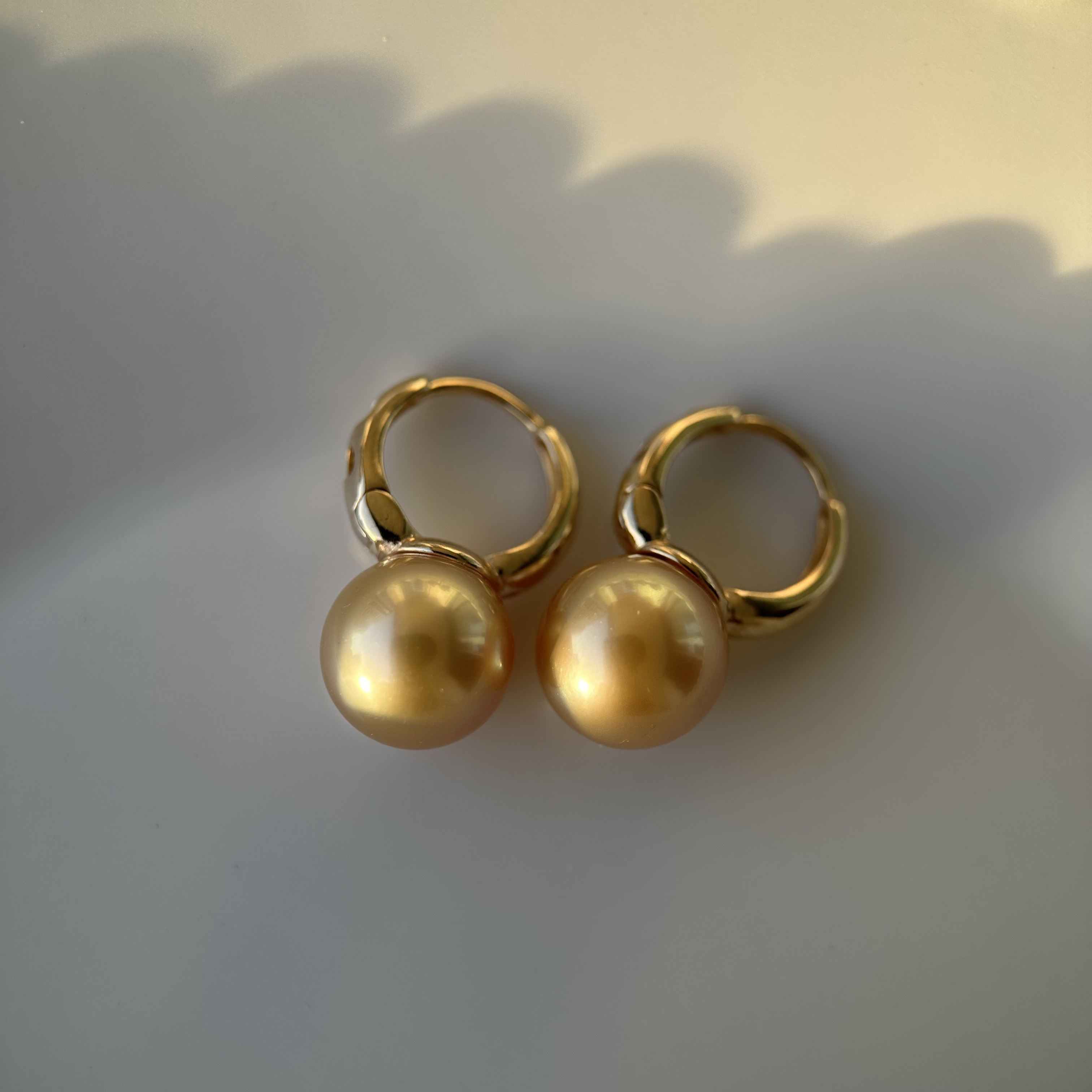 海水珍珠耳饰 金珠耳钉耳扣款 正圆无暇高品质 浓金茶金色 10.7mm