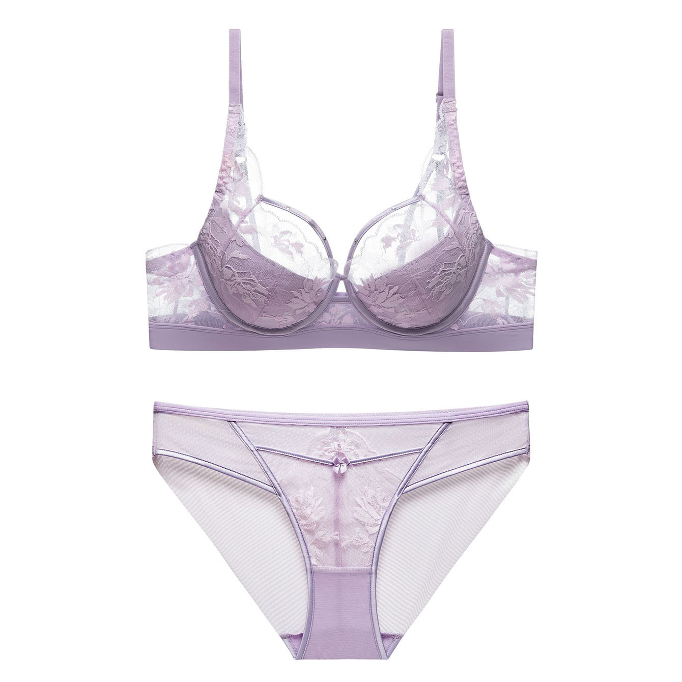 法式性感蕾丝女士内衣薄款定型杯软圈美背上托侧收集中女文胸套装